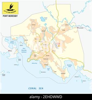 city map of Port Moresby the capital of Papua New Guinea Stock Vector