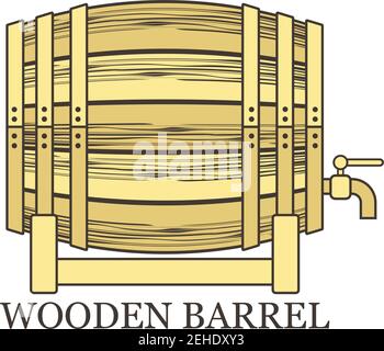 wooden barrel isolated on white background. vector illustration Stock Vector