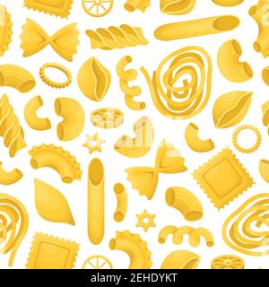 The vector seamless pattern with different types of italian pasta. Stock Vector