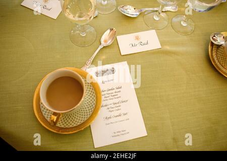 A copy of the menu sits on a table following the Congressional Spouses Luncheon, May 20, 2009. Stock Photo