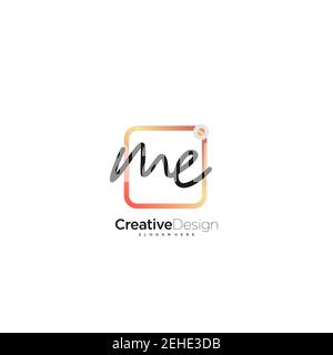 ME Initial Letter handwriting logo hand drawn colorful box vector, logo for beauty, cosmetics, wedding, fashion and business, and other Stock Vector