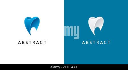 3d dental logo designs. Abstract tooth icons on white and blue backgrounds. Stock Vector