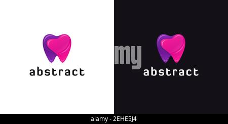 Glossy tooth icons in two parts. Abstract dental logos on white and black backgrounds. Stock Vector