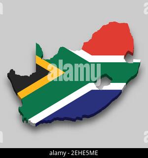 3d isometric Map of South Africa with national flag. Vector Illustration. Stock Vector