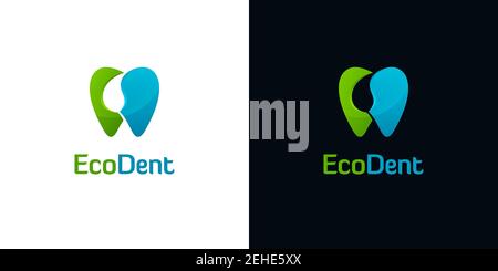 Bright tooth icons with leaf shapes on white and black backgrounds. Abstract logo design for dental. Stock Vector