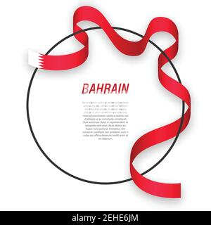 Waving ribbon flag of Bahrain on circle frame. Template for independence day poster design Stock Vector
