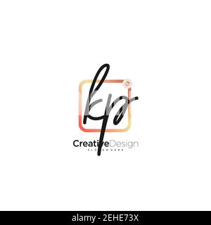 KP Initial Letter handwriting logo hand drawn colorful box vector, logo for beauty, cosmetics, wedding, fashion and business, and other Stock Vector