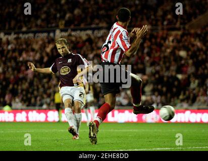 Football Sunderland V Northampton Town Carling Cup Third Round The Stadium Of Light 08 09 23 9 08 Northampton Town S Leon Constantine L Takes A Free Kick As Sunderland Defend