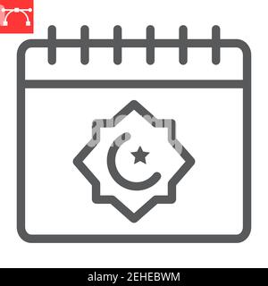 Ramadan calendar line icon, happy ramadan and religion, islamic calendar vector icon, vector graphics, editable stroke outline sign, eps 10. Stock Vector