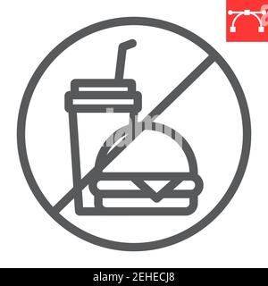 Do not eat line icon, prohibition and no eat, no fast food vector icon, vector graphics, editable stroke outline sign, eps 10. Stock Vector