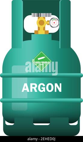 green gas cylinder containing argon isolated on white background. vector illustration Stock Vector