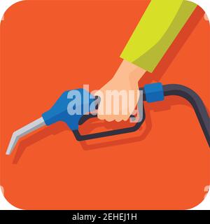 hand holding gasoline pistol pump fuel nozzle. vector illustration Stock Vector