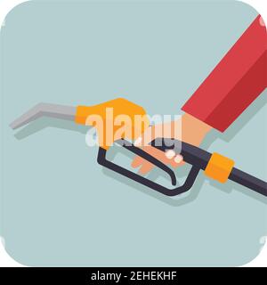 hand holding gasoline pistol pump fuel nozzle. vector illustration Stock Vector