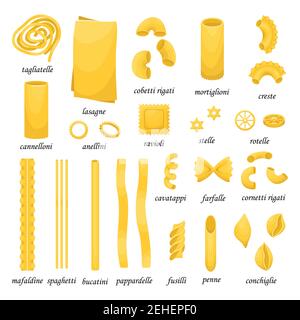 The vector set of different types of italian pasta. Stock Vector
