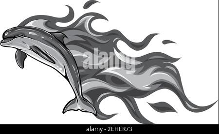 Set of two fiery dolphins. Vector illustrations. Stock Vector