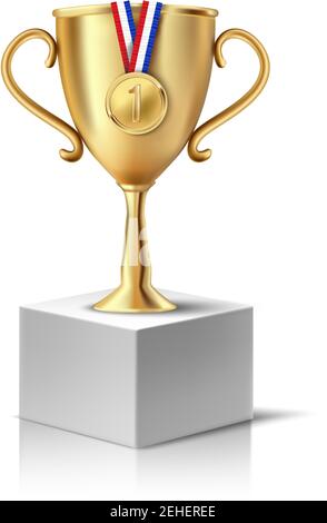 3d realistic vector square podium with prize on top. Stock Vector