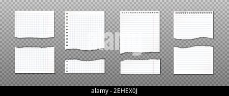 realistic collection of torn paper with different cuts. Information reminder, vector illustration. Stock Vector