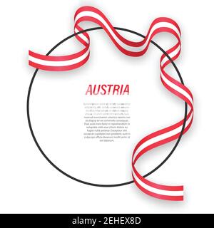 Waving ribbon flag of Austria on circle frame. Template for independence day poster design Stock Vector