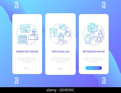Lab testing ordering onboarding mobile app page screen with concepts Stock Vector