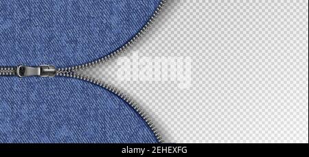 3d realistic vector background with slider zip with jeans texture. Stock Vector