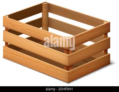 3d realistic vector cargo storage wooden box. Isolated on white background. Stock Vector