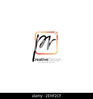 PR Initial Letter handwriting logo hand drawn colorful box vector, logo for beauty, cosmetics, wedding, fashion and business, and other Stock Vector