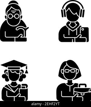 Age and gender differences black glyph icons set on white space Stock Vector