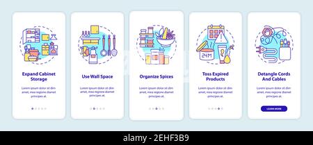 Decluttering tips onboarding mobile app page screen with concepts Stock Vector