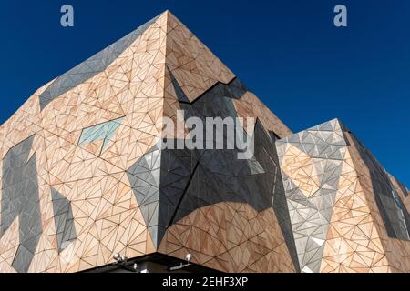 The facade of Federation Square in Melbourne, Victoria, Australia. Stock Photo