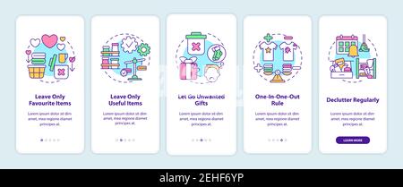 Decluttering tips oonboarding mobile app page screen with concepts Stock Vector