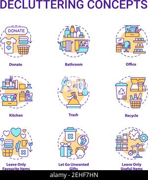 Decluttering concept icons set Stock Vector