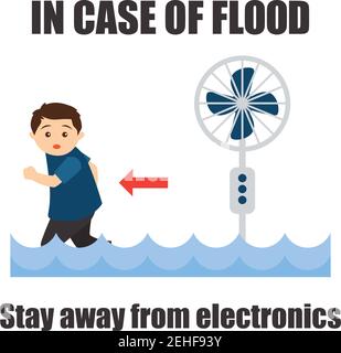 flood awareness for flood safety procedure concept. vector illustration ...