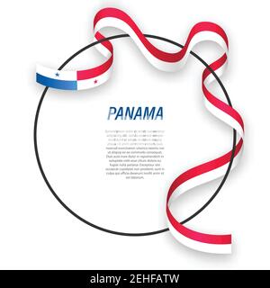 Waving ribbon flag of Panama on circle frame. Template for independence day poster design Stock Vector