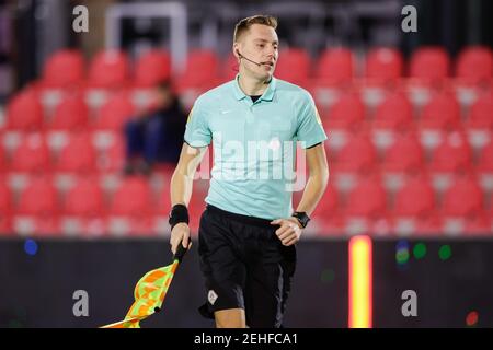 EINDHOVEN, NETHERLANDS - FEBRUARY 19: Assistant referee Marco Ribbink during the Dutch Keukenkampioendivisie match between PSV U23 and FC Den Bosch at Stock Photo