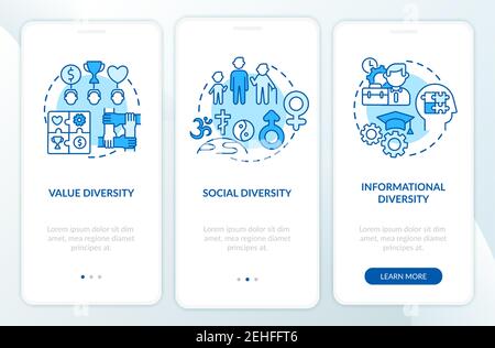 Top management diversity types onboarding mobile app page screen with concepts Stock Vector