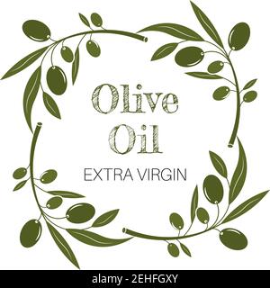 Olive wreath with berries and leaves. Hand drawn floral vector border with olive fruit and tree branches with leaves isolated on a white background. F Stock Vector