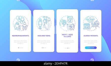 Health screenings by age onboarding mobile app page screen with concepts Stock Vector