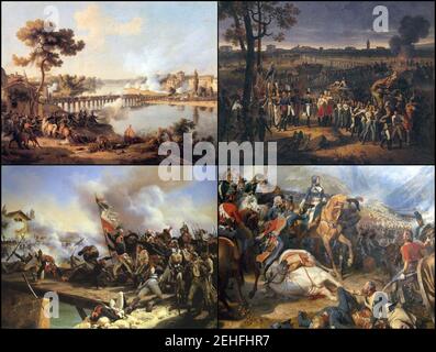 Paintings of Napoleon I on the battlefield. Stock Photo