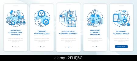 Top management tasks onboarding mobile app page screen with concepts Stock Vector
