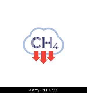 methane emissions, CH4 icon on white, vector