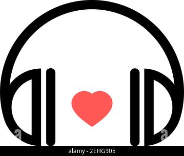 Icon with headphones in a flat style. A symbol of love for music. Vector isolated illustration on white background Stock Vector