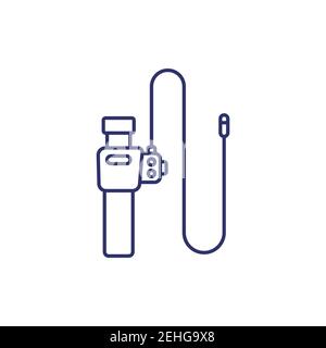 endoscope, colonoscopy tool line icon on white Stock Vector