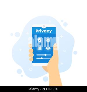 privacy control, phone in hand, vector art Stock Vector