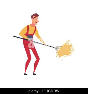 Guy Carrying Stack Of Hay Primitive Geometric Cartoon Style Flat Vector Design Isolated Illustration. Stock Vector