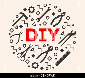 DIY Template. Do it yourself. Home Repair Tools Concept illustration. Hand Made. DIY Template. Do it yourself. Home Repair Tools Concept illustration. Stock Vector