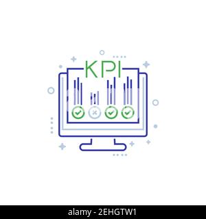 KPI, business indicators, line icon on white Stock Vector