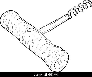 Sketch silhouette hand tool corkscrew on a white background. Stock Vector