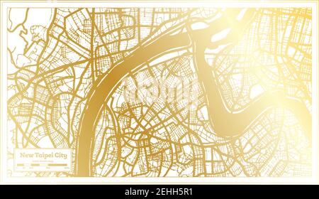 New Taipei City Taiwan City Map in Retro Style in Golden Color. Outline Map. Vector Illustration. Stock Vector