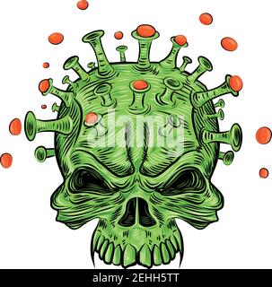 Skull face mutant with coronavirus covid-19. isolated on white background Stock Vector