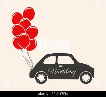 Wedding Car Decorations With Balloons Stock Vector